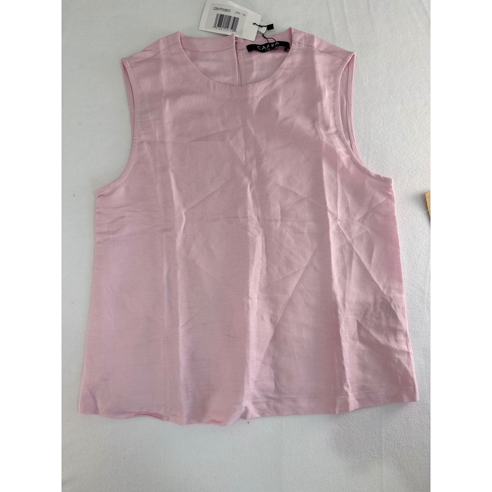 CAARA Sleeveless Shell Top Women XS Pink Round Neck Keyhole Minimalist Classic